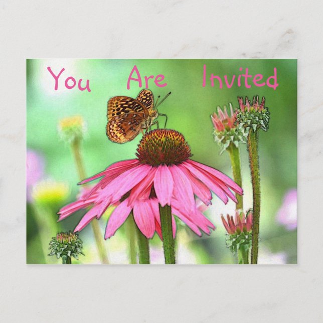 Carte Postale Papillon Sur Invitation Fleur (Devant)