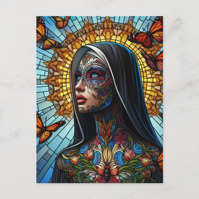 Carte Postale Papillon tatoué Nun Verre coloré (Devant)