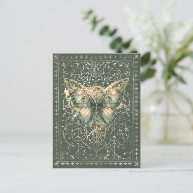Carte Postale Papillon vapeur vert fantaisie (Debout devant)