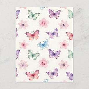 Carte Postale Papillons à l'aquarelle motif fleurs de cerisier