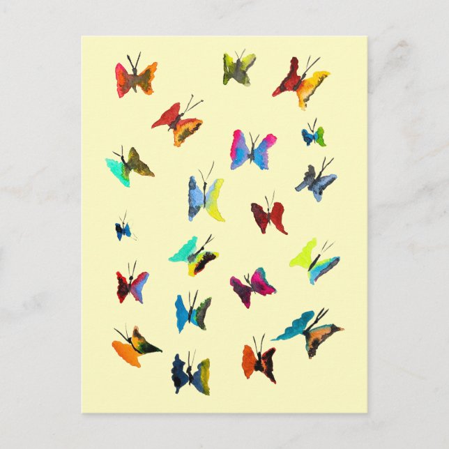 Carte Postale Papillons aquarelles colorés (Devant)