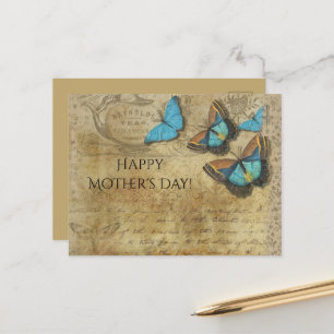 Carte Postale Papillons bleu vapeur vintages sur Parchemin