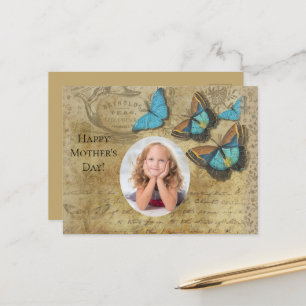 Carte Postale Papillons bleu vapeur vintages sur Parchemin