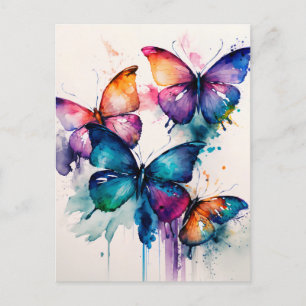 Carte Postale Papillons colorés Aquarelle Abstraite
