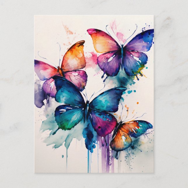 Carte Postale Papillons colorés Aquarelle Abstraite (Devant)