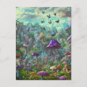 Carte Postale Papillons et champignons Imaginaires