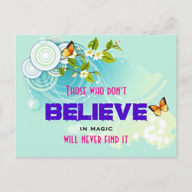 Carte Postale Papillons et fleurs avec citation magique (Devant)