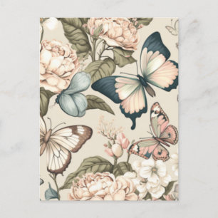 Carte Postale Papillons et fleurs pastel