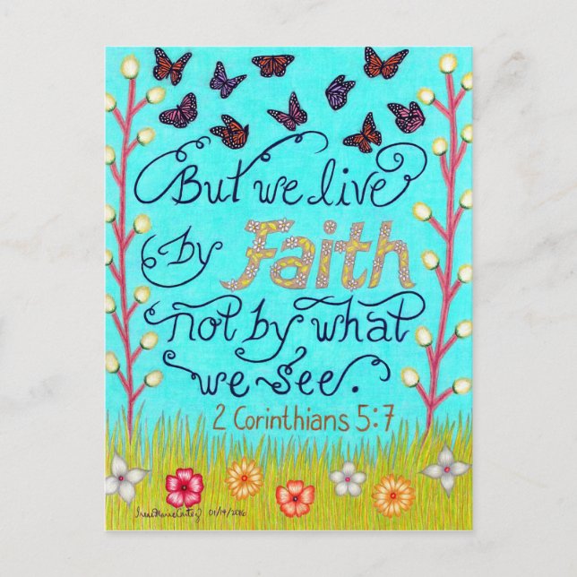 Carte Postale Papillons Et Fleurs Typographie Bible Verse (Devant)