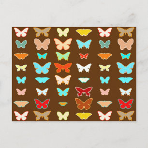Carte Postale Papillons, marron, turquoise et corail