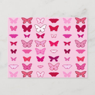 Carte Postale Papillons, nuances roses et fuchsia