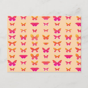 Carte Postale Papillons, orange doux, rose corail, or