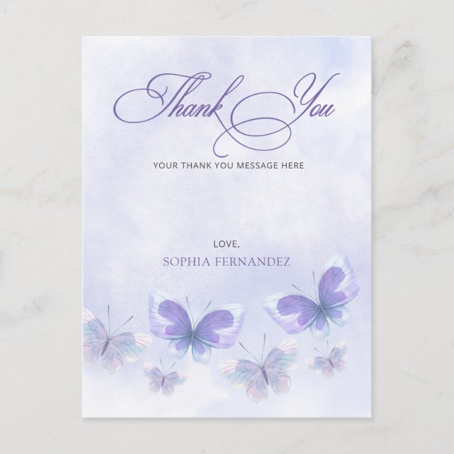 Carte Postale Papillons pourpres Quinceanera Merci (Devant)