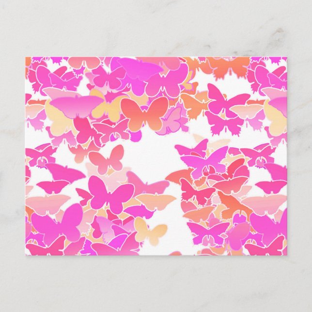 Carte Postale Papillons, rose, fuchsia et corail (Devant)