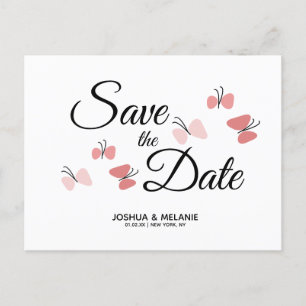 Carte Postale Papillons roses romantiques pour annonces de date 
