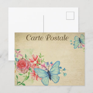 Carte Postale Papillons Vintages bleu clair