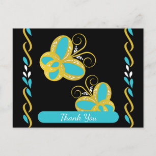Carte Postale Papillons volants jaune, bleu et blanc Merci