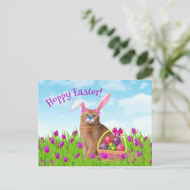 Carte Postale Pâques Bunny Chat Printemps (Debout devant)