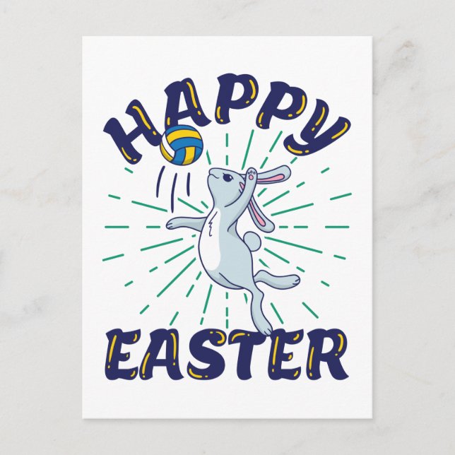 Carte Postale Pâques Bunny Volleyball Jump Sert (Devant)