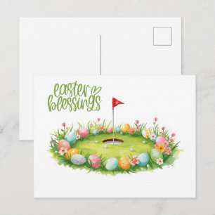 Carte Postale Pâques de golf avec un œuf sur le green de putting
