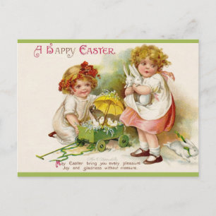 Carte Postale Pâques Deux Filles Avec Lapins et Poussins de Styl