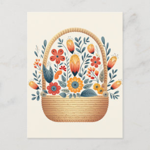 Carte Postale Pâques scandinave corbeille populaire oeufs art