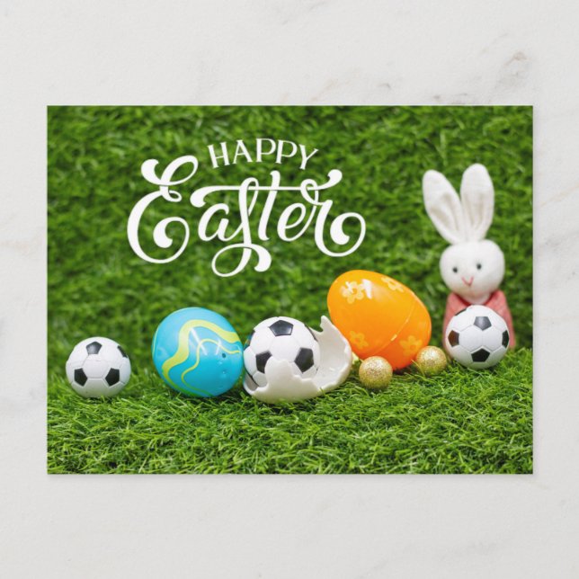 Carte Postale Pâques vacances avec balle de football Pâques Bunn (Devant)