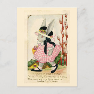 Carte Postale Pâques vintages, Petit lapin dans Bonnet de Pâques