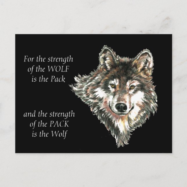 Carte Postale Paquet Wolf Famille Force Quote d'aquarelle Animal (Devant)