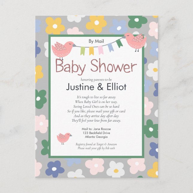 Carte Postale Par Fleurs de courrier et Baby shower des filles d (Devant)