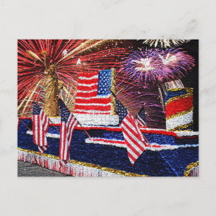 Carte Postale Parade avec Statue de la Liberté Float et Drapeau,