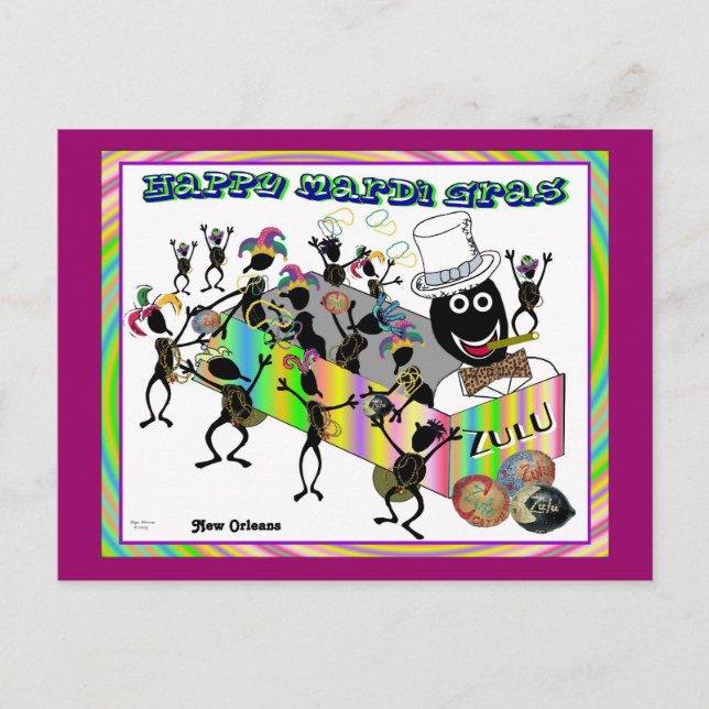 Carte Postale Parade de Zulu à Mardi Gras (Devant)