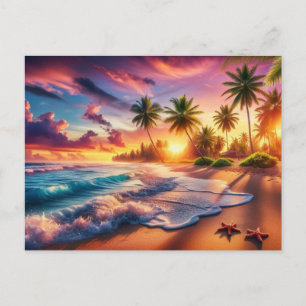 Carte Postale Paradis du coucher de soleil tropical en peinture
