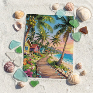 Carte Postale Paradis Tropical Cottage de Bord de Mer Bonjour