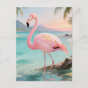Carte Postale Paradis Tropical Flamant Rose