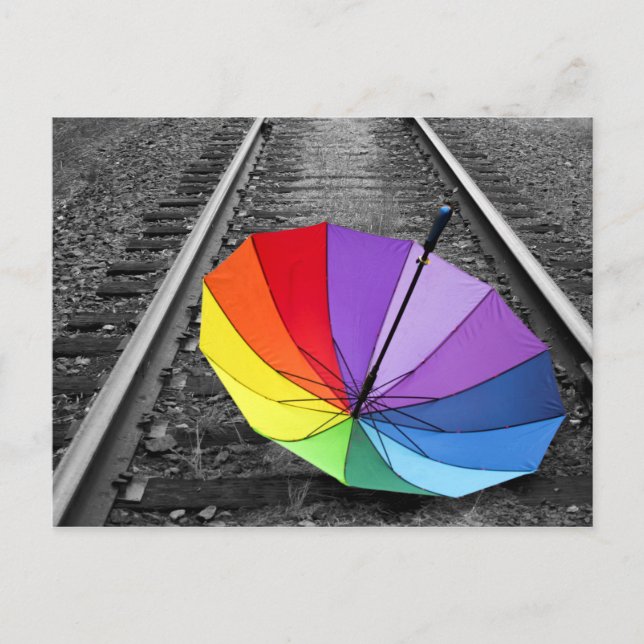 Carte Postale Parapluie Arc En Ciel Sur Les Traces De Train Cart (Devant)