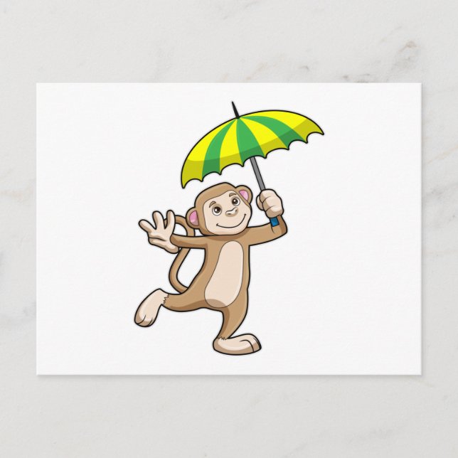 Carte Postale Parapluie de pluie singe (Devant)