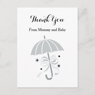 Carte Postale Parapluie gris mou et Merci de Baby shower de cou