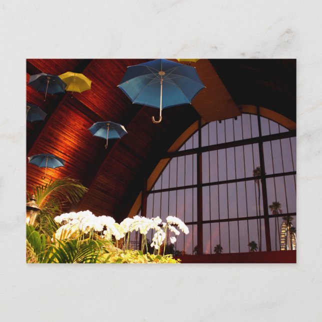 Carte Postale Parapluie jaune Fleurs blanches Bleu Art Photo (Devant)