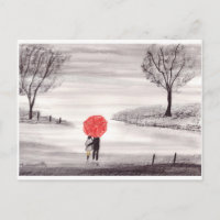 Parapluie rouge amour couple aquarelle mariage