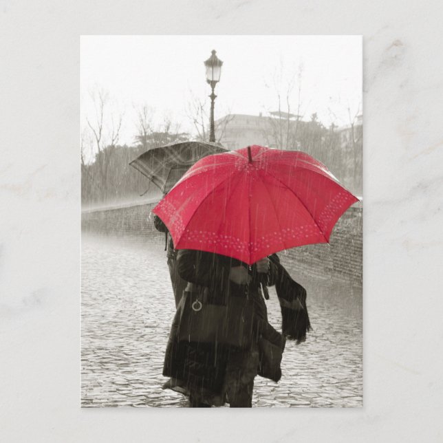 Carte Postale Parapluie rouge Photographie noir et blanc (Devant)