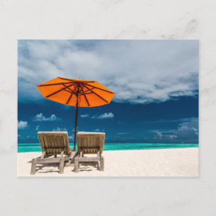 Carte Postale Parapluie Soleil Sur La Plage De Sandy  Maldives