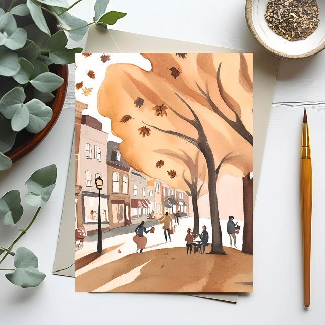 Carte Postale Parc municipal d'automne | Aquarelle de feuillage  (Créateur téléchargé)