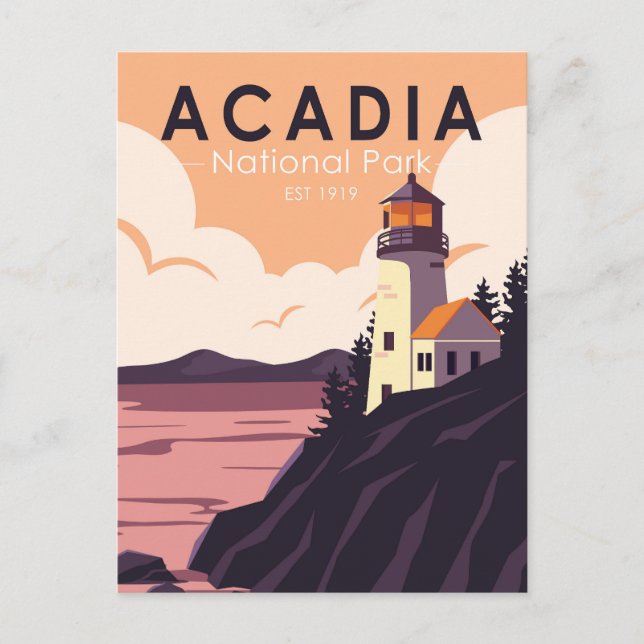 Carte Postale Parc national Acadia Phare du Maine Vintage (Devant)