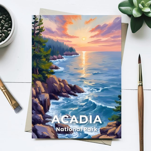 Carte Postale Parc national d'Acadia | Peinture de voyage de l'a (Créateur téléchargé)