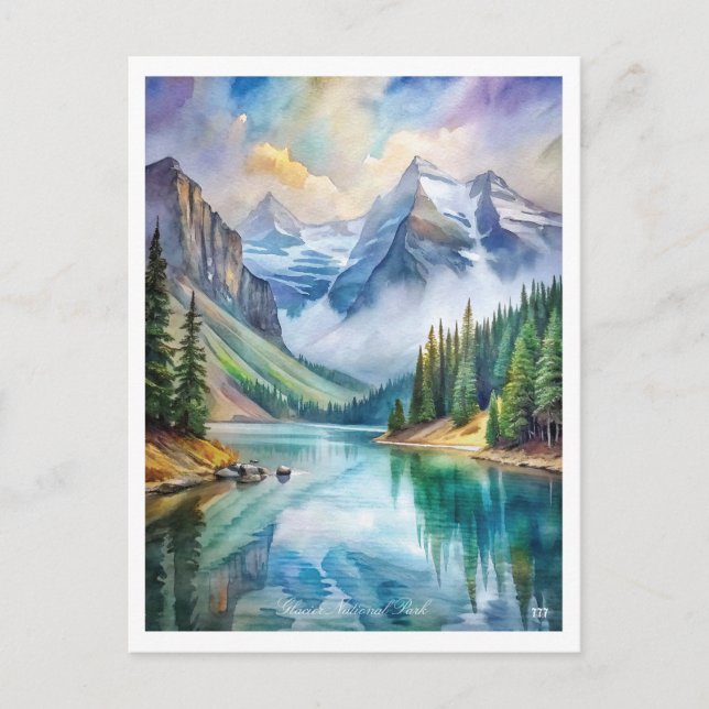 Carte Postale Parc national de Glacier aquarelle  (Devant)
