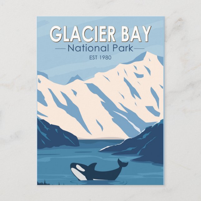 Carte Postale Parc national de Glacier Bay Alaska Orca Art Vinta (Devant)