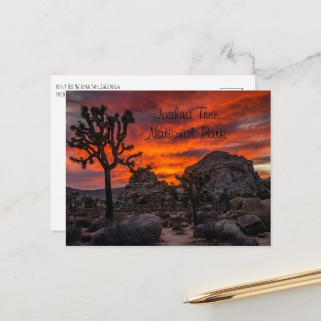 Carte Postale Parc national de Joshua Tree Coucher de soleil rou (Devant/Arrière en situation)