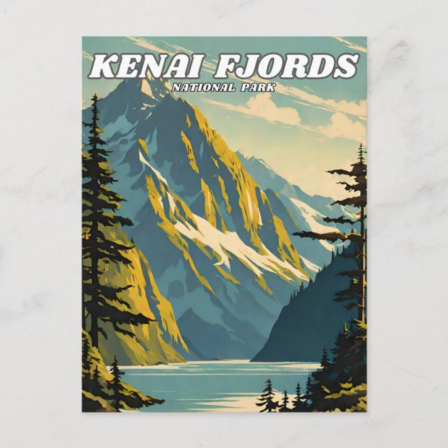 Carte Postale Parc national de Kenai Fjords illustration retro (Devant)