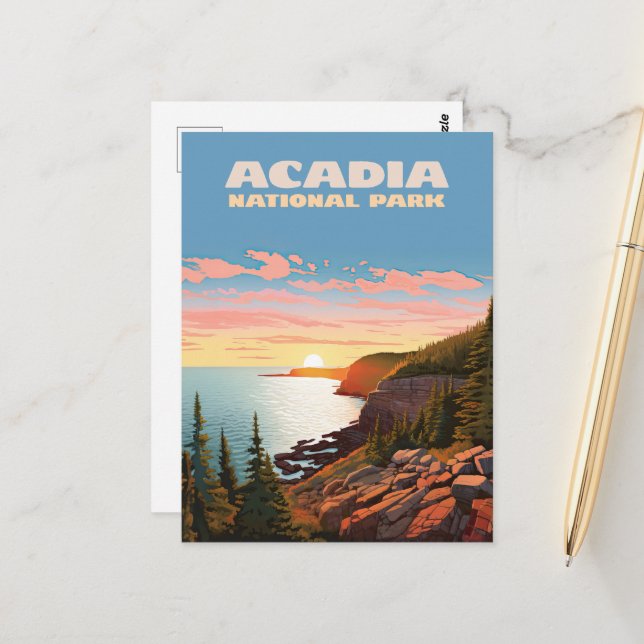 Carte Postale Parc national de l'Acadie Côte du Maine Rétro (Devant/Arrière en situation)